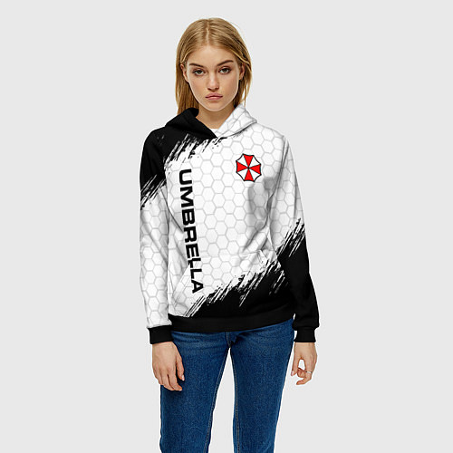 Женская толстовка Амбрелла - белые соты / 3D-Черный – фото 3