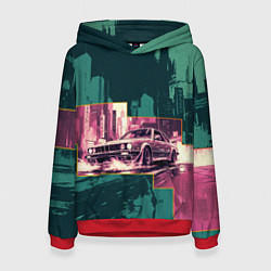 Толстовка-худи женская Дрифтующий спорткар, цвет: 3D-красный