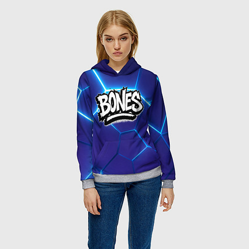 Женская толстовка Bones белое лого на синих плитах / 3D-Меланж – фото 3
