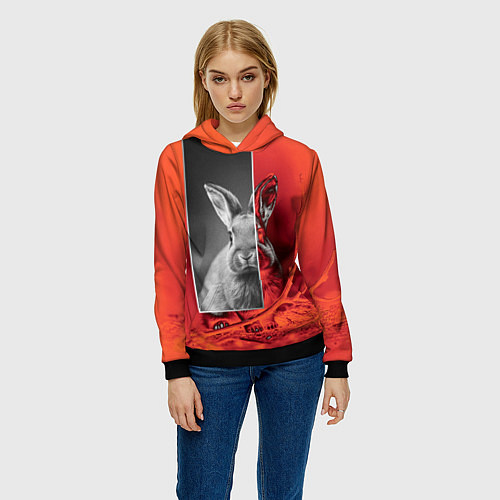 Женская толстовка Хмурый кролик / 3D-Черный – фото 3