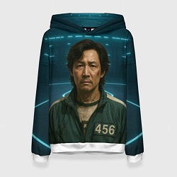 Толстовка-худи женская Игрок 456 грустный - Игра в кальмара, цвет: 3D-белый