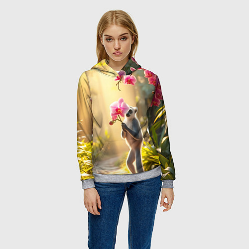 Женская толстовка Лемур идёт на свидание / 3D-Меланж – фото 3