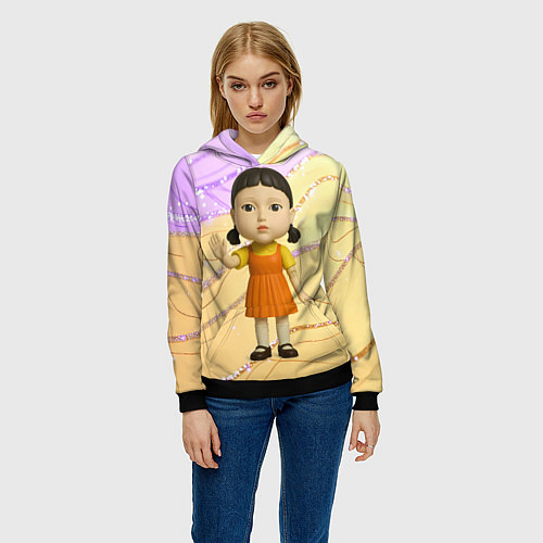Женская толстовка Игра в кальмара - кукла в стойке ожидания / 3D-Черный – фото 3