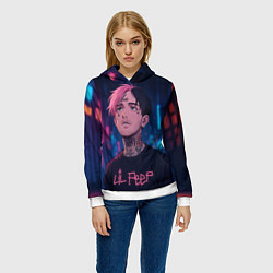 Толстовка-худи женская LiL Peep - Неоновый аниме арт, цвет: 3D-белый — фото 2