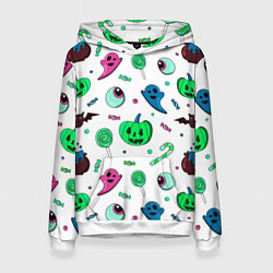 Толстовка-худи женская Halloween light green pumpkin - паттерн, цвет: 3D-белый
