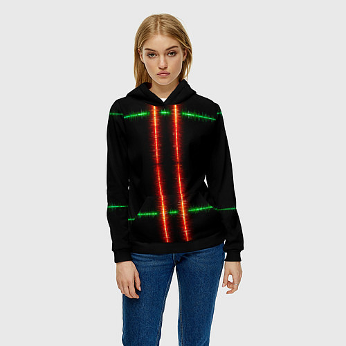 Женская толстовка Color black green red lines / 3D-Черный – фото 3