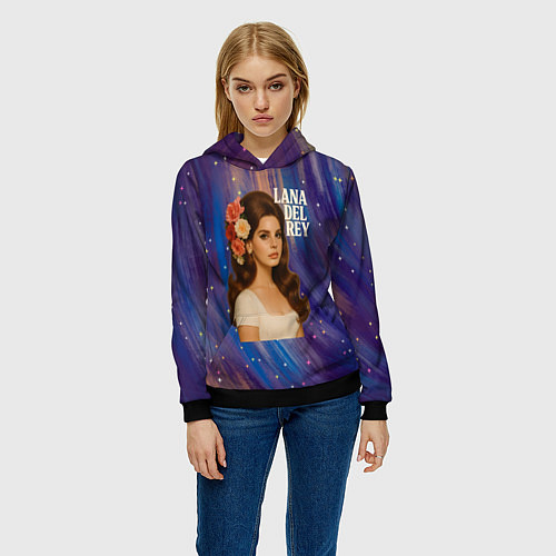 Женская толстовка Lana Del Rey с цветами в волосах / 3D-Черный – фото 3