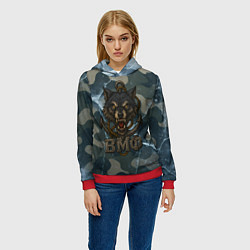 Толстовка-худи женская ВМФ волк на камуфляже, цвет: 3D-красный — фото 2