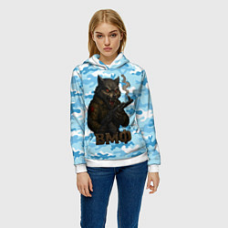 Толстовка-худи женская Волк с красными глазами ВМФ, цвет: 3D-белый — фото 2