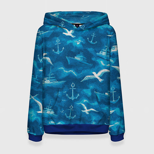 Женская толстовка Морской камуфляж акварелью / 3D-Синий – фото 1