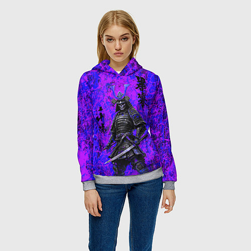 Женская толстовка Призрак самурай - неоновые краски / 3D-Меланж – фото 3