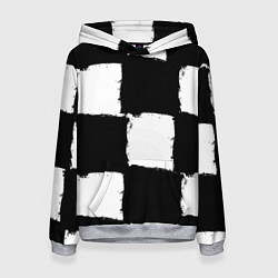 Толстовка-худи женская Черные квадраты в виде шахматной доски, цвет: 3D-меланж