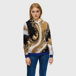 Толстовка-худи женская Черный агат и жидкое золото, цвет: 3D-синий — фото 2