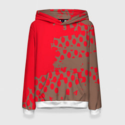 Толстовка-худи женская Абстрактные алые пятна на цвете какао, цвет: 3D-белый
