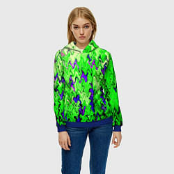 Толстовка-худи женская Ярко-зелёный стекающая абстаркция, цвет: 3D-синий — фото 2