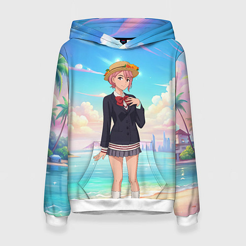 Женская толстовка Дандадан Сиратори Айра на берегу моря / 3D-Белый – фото 1