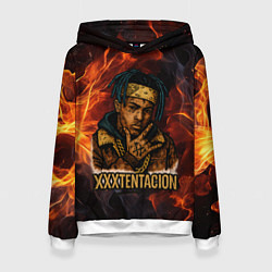 Толстовка-худи женская XXXTentacion на фоне огня, цвет: 3D-белый