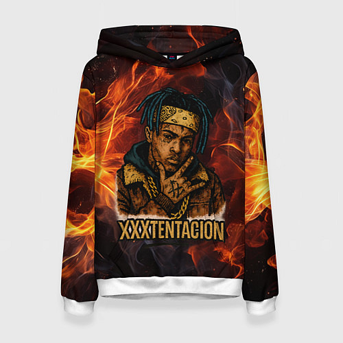 Женская толстовка XXXTentacion на фоне огня / 3D-Белый – фото 1