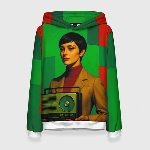Женская толстовка Девушка с радио ретрофутуризм поп-арт 1970-е / 3D-Белый – фото 1