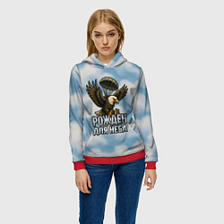 Толстовка-худи женская Рожден для неба - орел ВДВ, цвет: 3D-красный — фото 2