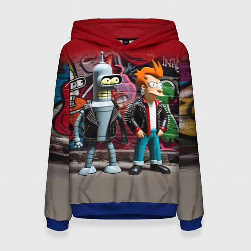 Женская толстовка Bender bending robot and Fry - ai art graffiti / 3D-Синий – фото 1