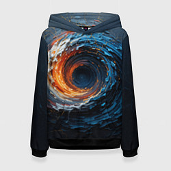 Толстовка-худи женская Краска синяя и оранжевая в форме вихря, цвет: 3D-черный