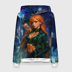 Толстовка-худи женская Нами киберпанк реализм, цвет: 3D-белый