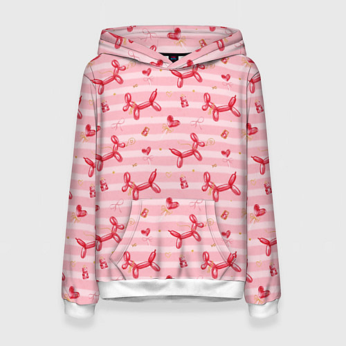 Женская толстовка Красные шарики-собачки на розовых полосках / 3D-Белый – фото 1