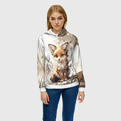 Толстовка-худи женская Юный лисёнок, цвет: 3D-белый — фото 2