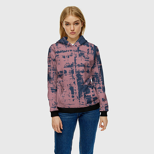 Женская толстовка Текстура с потертостями сине-розовая / 3D-Черный – фото 3