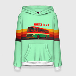 Толстовка-худи женская Ретро автобус ЛиАЗ 677, цвет: 3D-белый