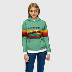 Толстовка-худи женская Ретро автобус ЗИЛ 158ВРА1 поп-арт, цвет: 3D-белый — фото 2
