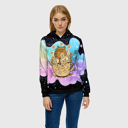 Женская толстовка Менеджер капибара в кружке в стикерах / 3D-Черный – фото 3