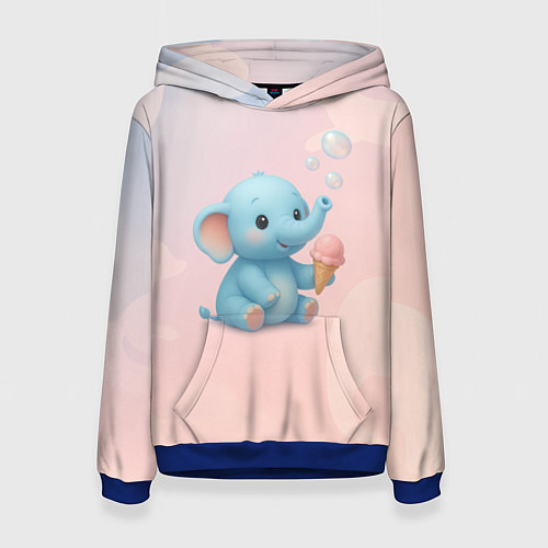 Женская толстовка Маленький слоненок с мороженым пускает пузыри / 3D-Синий – фото 1
