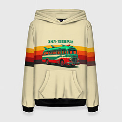 Толстовка-худи женская Ретро автобус ЗИЛ поп-арт, цвет: 3D-черный