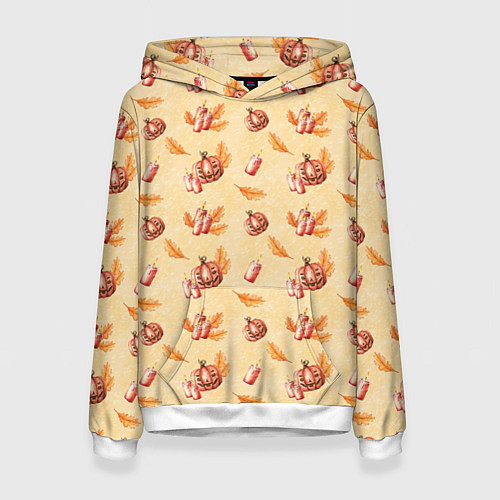 Женская толстовка Хеллоуин с тыквой и листьями / 3D-Белый – фото 1
