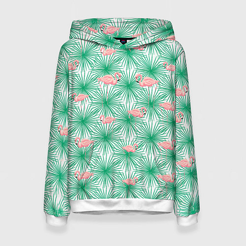Женская толстовка Фламинго и тропики / 3D-Белый – фото 1