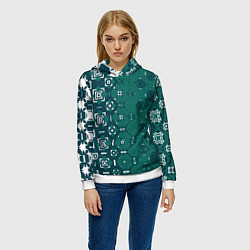 Толстовка-худи женская Изумрудные узоры, цвет: 3D-белый — фото 2
