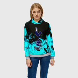 Толстовка-худи женская ФК Тоттенхэм голубой огонь, цвет: 3D-меланж — фото 2