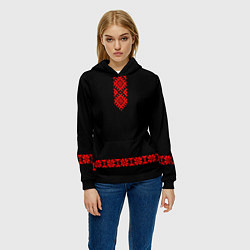 Толстовка-худи женская Вышиванка народная русская, цвет: 3D-черный — фото 2