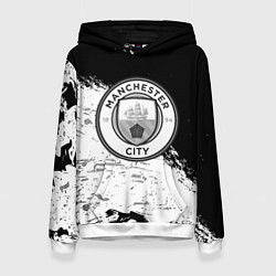 Толстовка-худи женская Манчестер сити черно белые краски, цвет: 3D-белый