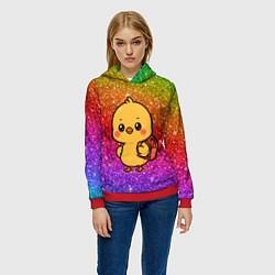 Толстовка-худи женская Цыпленок школьник с рюкзаком, цвет: 3D-красный — фото 2