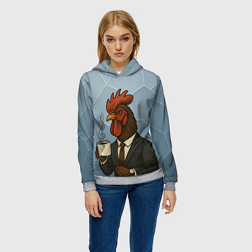 Женская толстовка Петух бизнесмен с кофе / 3D-Меланж – фото 3
