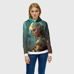 Толстовка-худи женская Цири на фоне искр, цвет: 3D-белый — фото 2