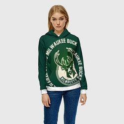 Толстовка-худи женская Milwaukee Bucks надпись, цвет: 3D-белый — фото 2