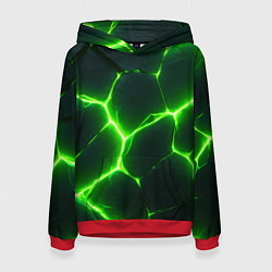 Толстовка-худи женская Кислотный зеленый разлом, цвет: 3D-красный