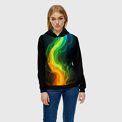 Толстовка-худи женская Разноцветное пламя, цвет: 3D-черный — фото 2