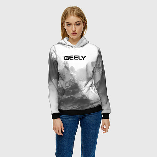 Женская толстовка Geely на сером абстрактном фоне / 3D-Черный – фото 3