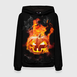 Толстовка-худи женская Горящая тыква джек, цвет: 3D-черный