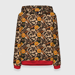 Женская толстовка Новогодний орнамент с корицей и дольками апельсина